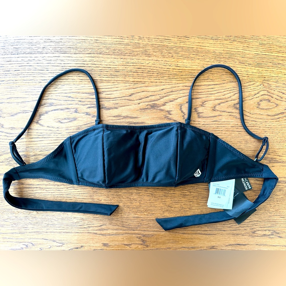 NWT!! Volcom Simply Solid Bandeau Bikini Top Black - Size XS